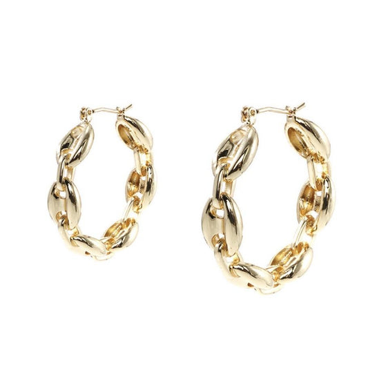 Gold link hoop earrings