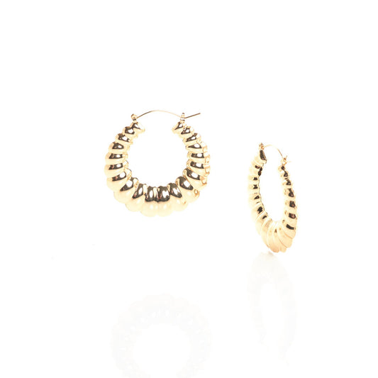 shell texture gold hoop earrings